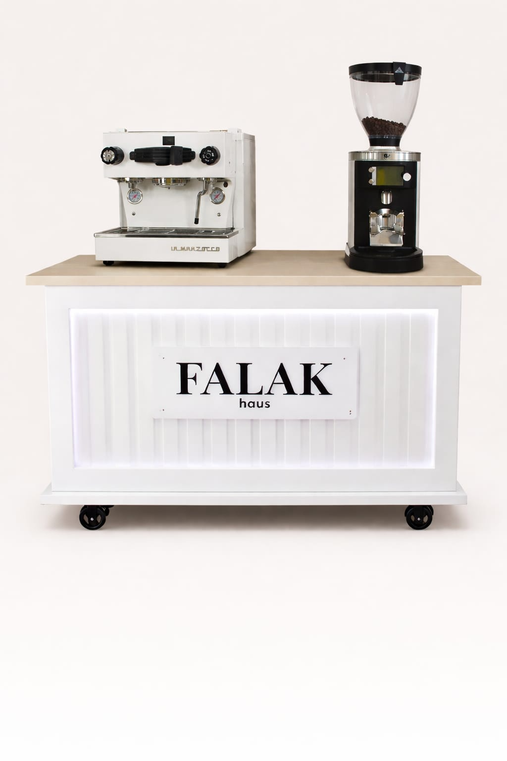 The Falak Haus coffee cart with La Marzocco espresso machine